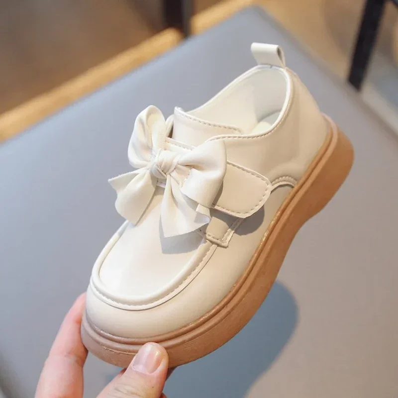 2024 Children Loafer for Girl Spring Autumn New Fashion British Style Princess Chic Bowtie Anti-slippery Casual Performance Shoe