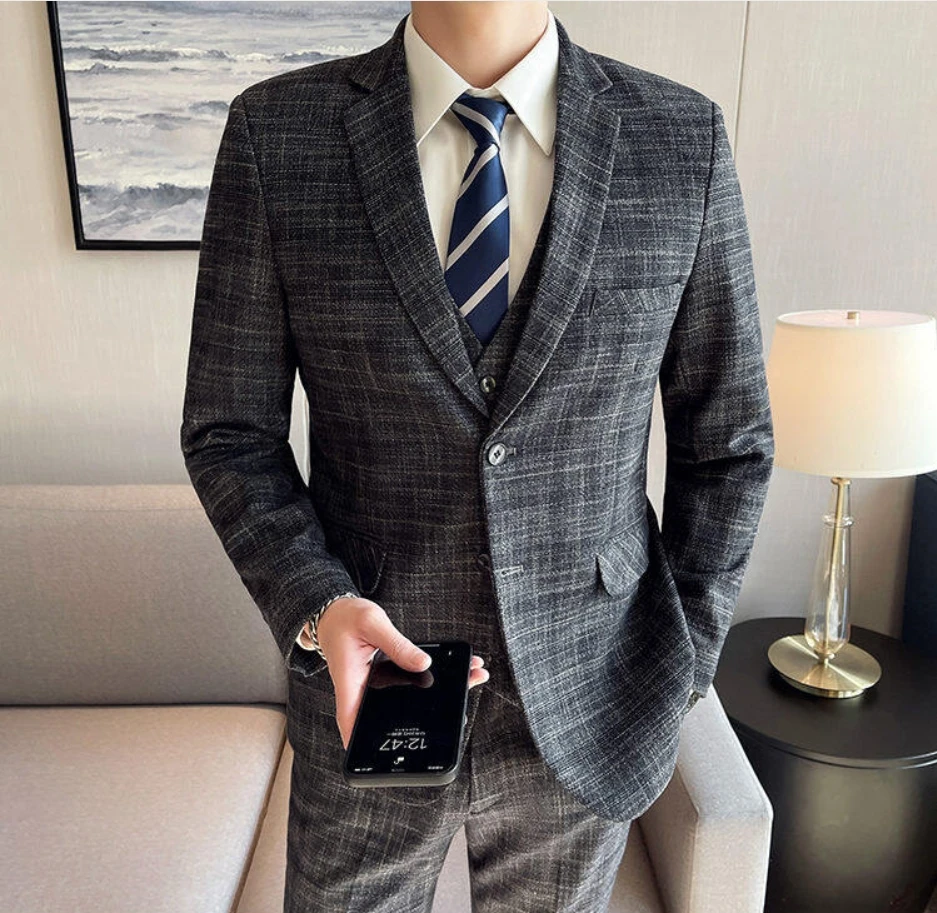 

Suit set, men's three-piece set, business, professional, fashionable and handsome formal suit, best man, groom, wedding dress