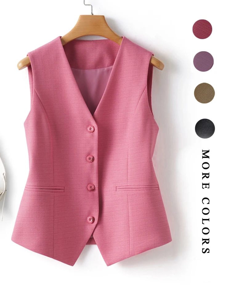 Fashionable Sleeveless Suit Vest for Women in Spring and Autumn Single-Breasted Short V Neck Top Layered with Workplace Elegant W