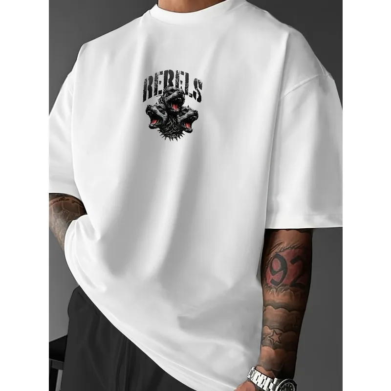 Rebels Three Headed Dog Grafik-T-Shirt für Herren, atmungsaktiv, 100 % Baumwolle, perfekt für Sommer-Streetwear im urbanen Stil – Detail 5