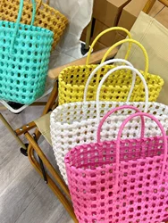 Woven Hollow out Basket Sle Handbag Small Picnic Bag Bathing Basket Women's Bag Soft Handle Daily Use Non Loable