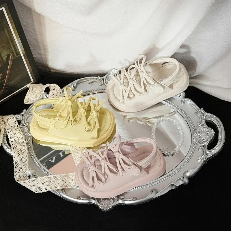 Girls Beach Shoes Soft Bottom Non-slip Girls Sandals Soild Color Versatile 2026 Summer New Children Casual Princess Shoes Trendy