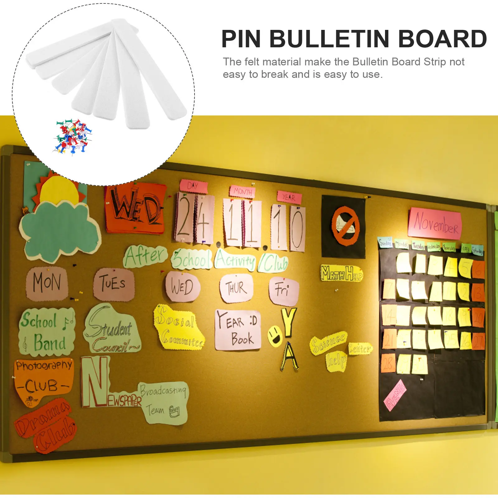 1Set Adhesive Felt Bulletin Board Strips Decorative Felt Wall Pin Board For Meeting Room Wall Classroom Decor Small