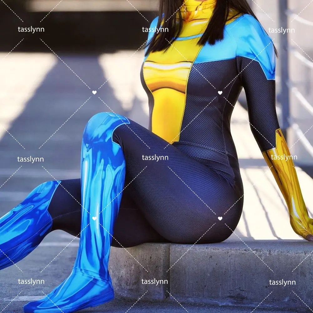 Invencível Cosplay para Mulheres, Trajes de Halloween Mark Grayson Cos, Zentai Bodysuit para Meninas Geek