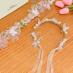 Pearl Cloth Butterfly Headdress Photography Props Hair Hoop Korean Style Headband Girl Flower Crown Children Wreath