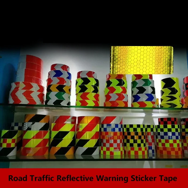 5cmx3m Reflector Adhesive Fluorescent Yellow Red Arrow Reflective Tape Warning Sticker For Road Sign