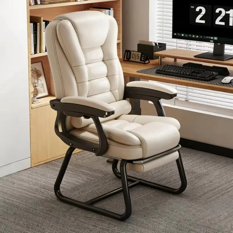 

Adjustable Leather Computer Chair - Ergonomic reclining chair with fixed armrests, plastic frame, modern minimalist design