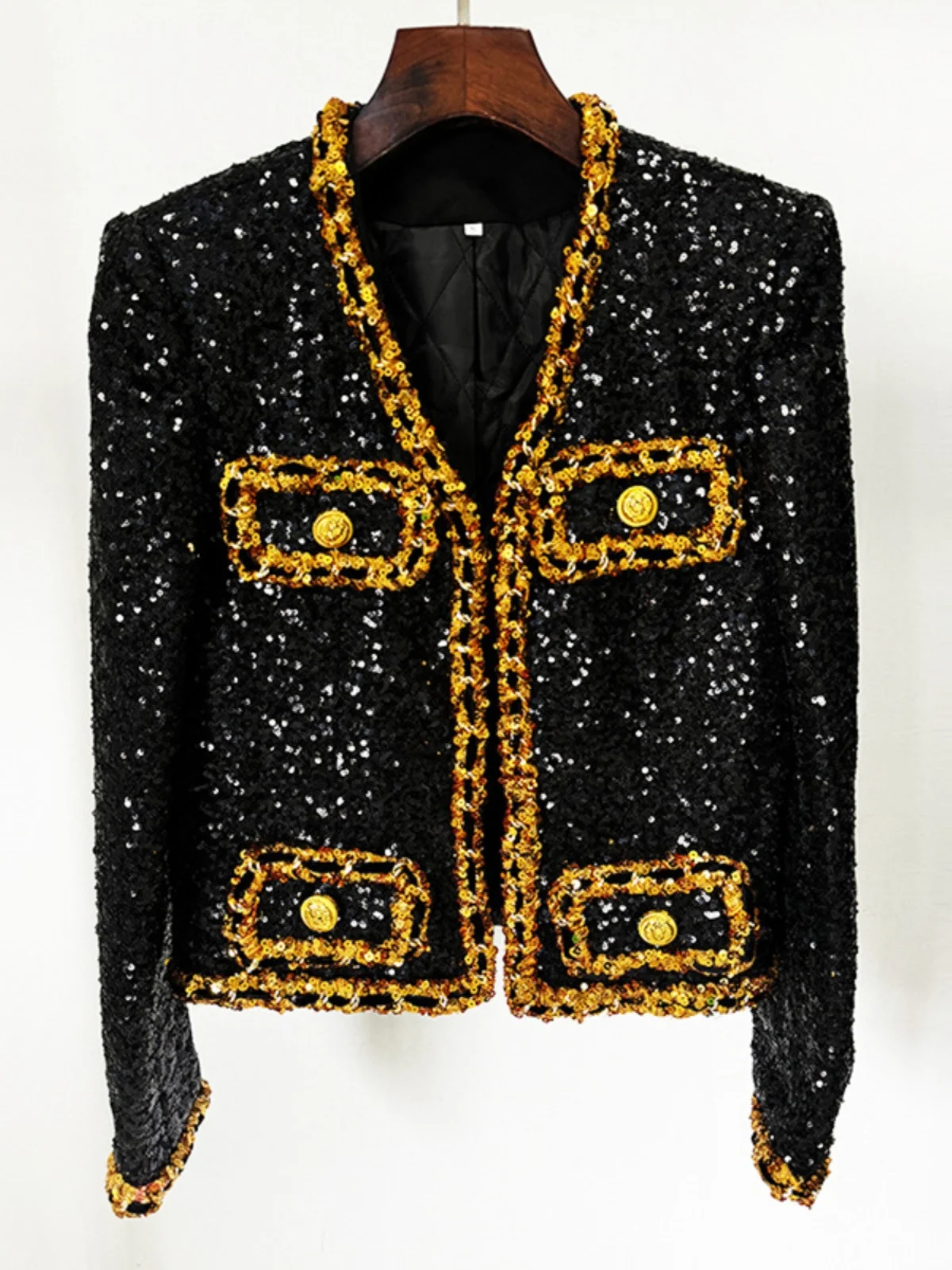 

iny Sequin Chain ort Jaet Cardigan Sli Heavy Work Small Fraance Sle Name Lady Faion Spring 2024 V-ne Long S...