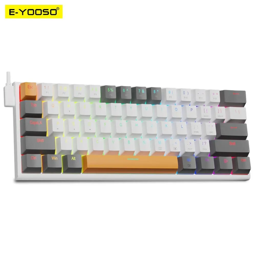 E-YOOSO Z11 RGB USB 60% Mini Mechanical Gaming Keyboard Blue Red Switch 61 Keys Wired Detachable Cable, Portable for Travel PC