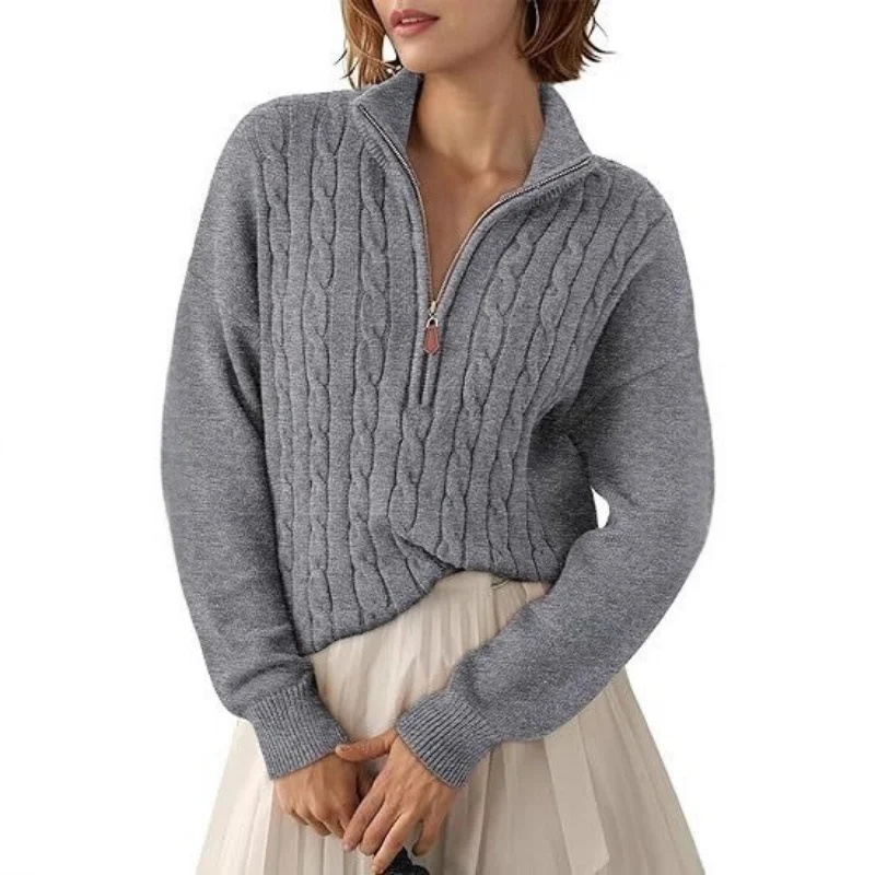 

Women's Sweaters 2025 Fall Winter Quarter Zip Casual Ribbed Cable Knit Pullover