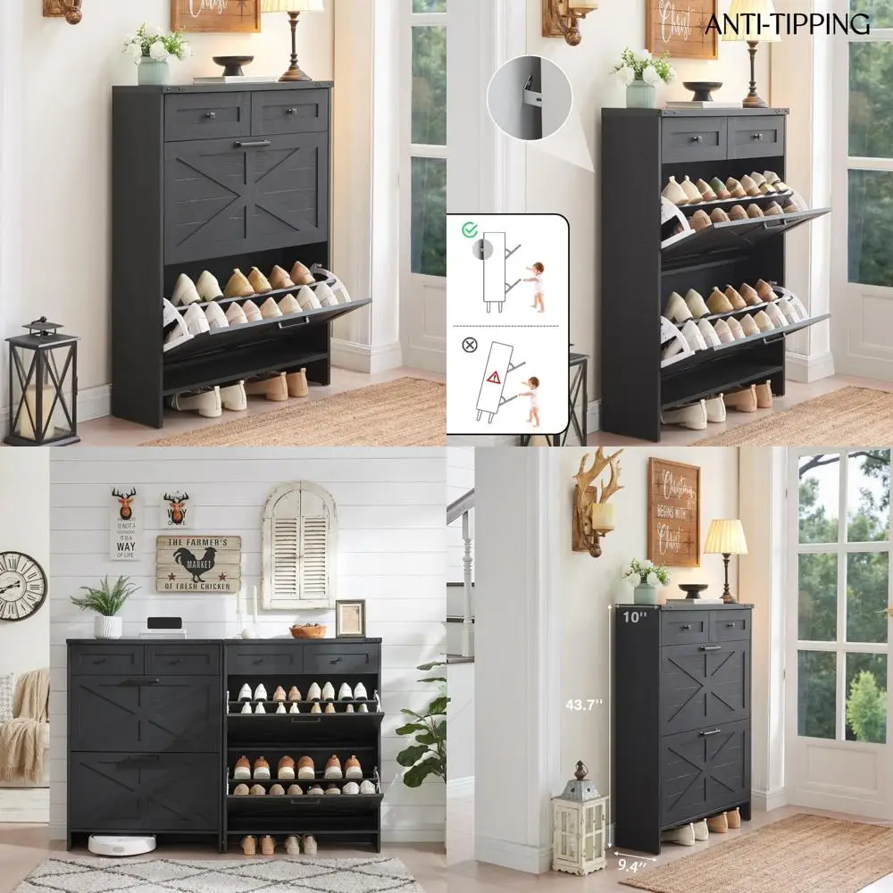 خزانة أحذية قائمة بذاتها على طراز المزرعة مع أدراج مخفية وتصميم ضيق للتخزين الفعال #1