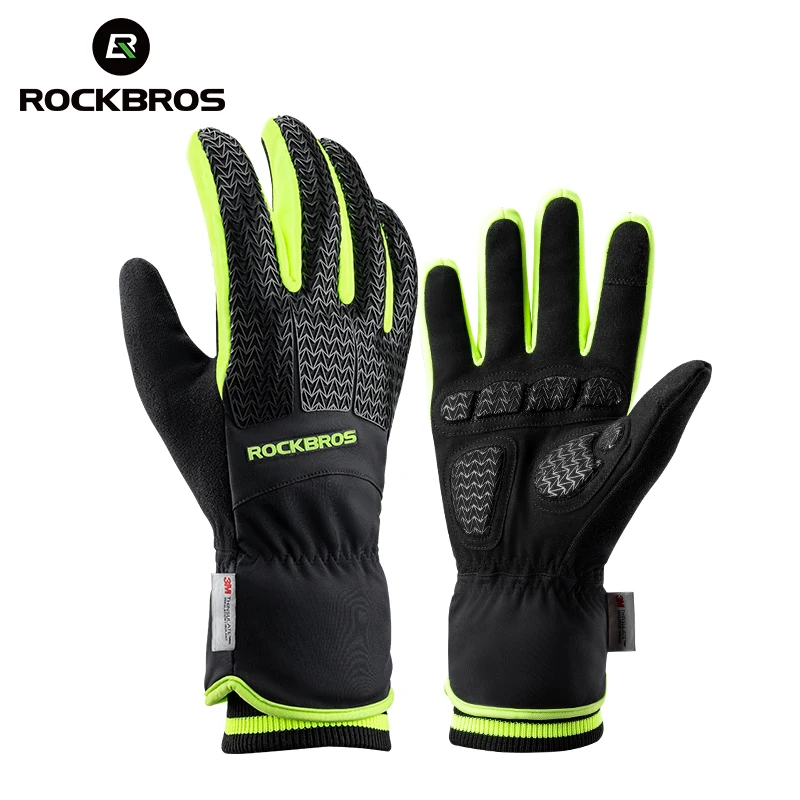 ROCKBROS-guantes de ciclismo Unisex, cálidos para invierno, aislamiento Thinsulate 3M, gruesos, SBR, resistentes al viento, con dedos largos, compatibles con pantalla táctil