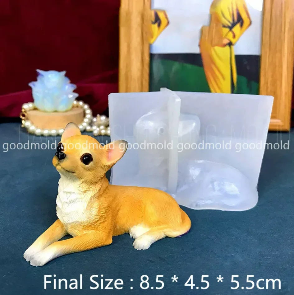 Cute Chihuahua Epoxy Resin Mold Pet Dog Plaster Souvenir Silicone Mould Animal Mold