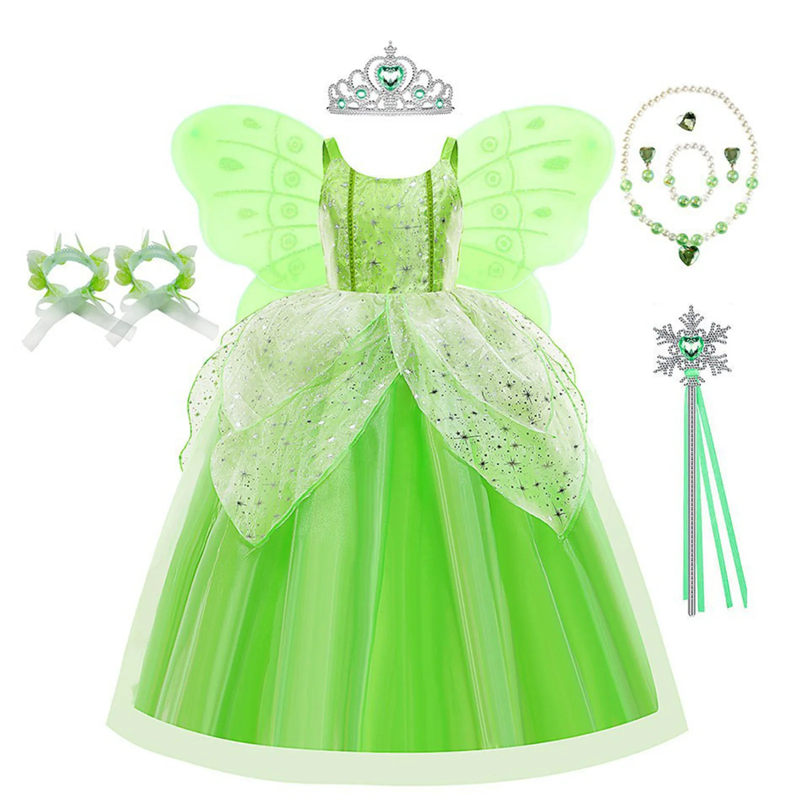 Vestito da principessa per bambina con cerchio per capelli Wand Wings Costume Set per Halloween Role-play Cosplay