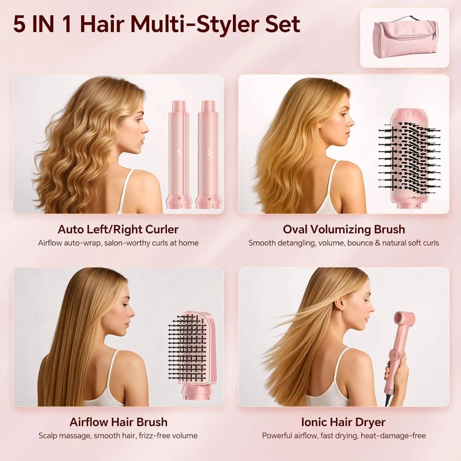 5-in-1 High-Speed Hair Dryer Brush with Auto-Wrap Curling Brush