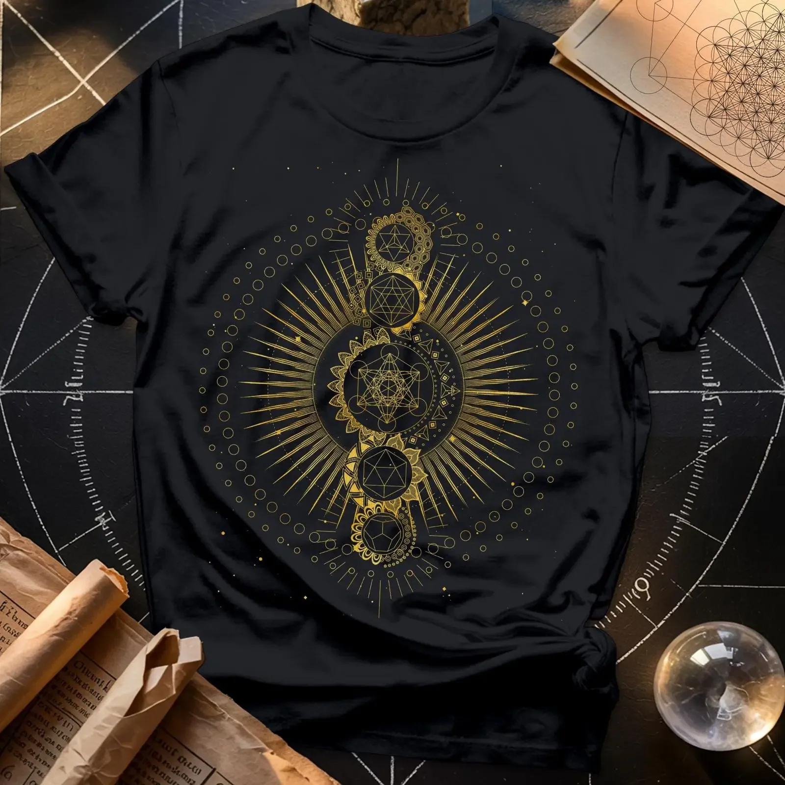 Sacred Geometry Mandala T Shirt Spiritual Esoteric Art  vintage Washed Breathable homme Stretched graphic Unisex Comfortable