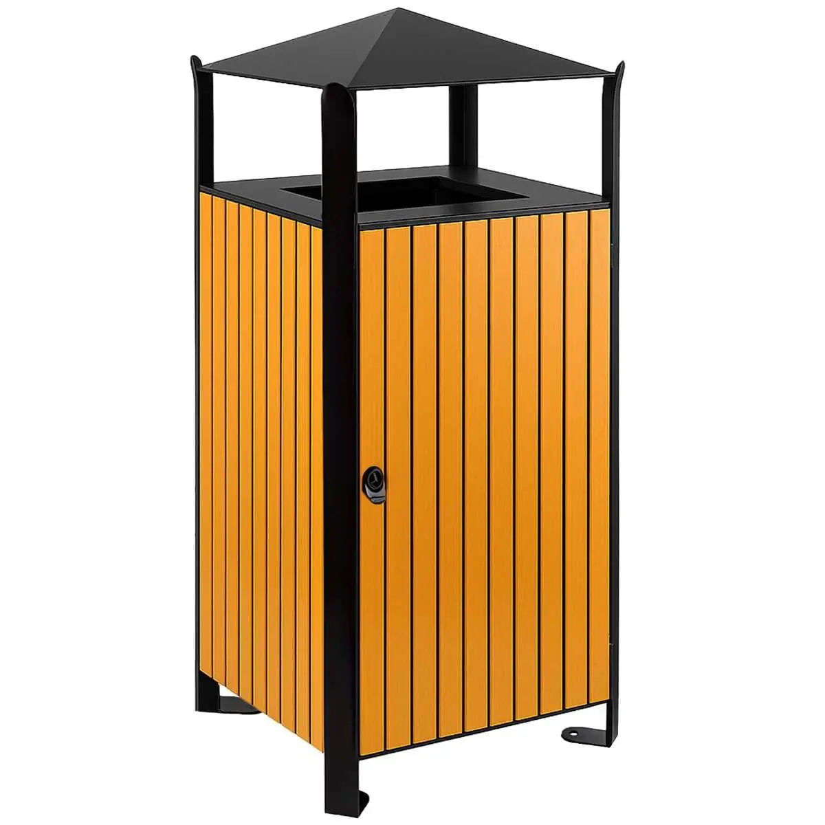 49 Gallon Commercial Outdoor Trash Can with Covered Top, Durable Steel and Wood Composite Garbage Bin with Liner and Side Door
