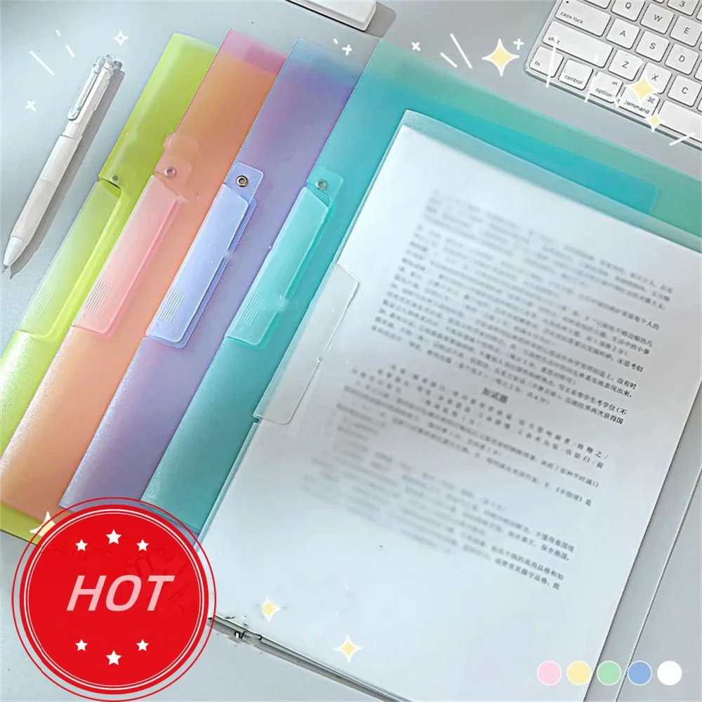 Color Transparent Folder Rotating Side Opening Buckle A4 Information Test Paper Storage Portable Office Folder Swing Rod Clip