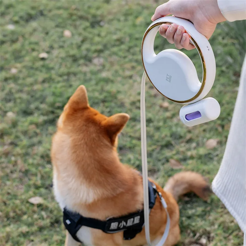 3LIFE Portable Retractable Pet Leash Ring 3.0m With Garbage Bag Box Highlight Lighting Dog Traction Rope Pet Collar LED Light