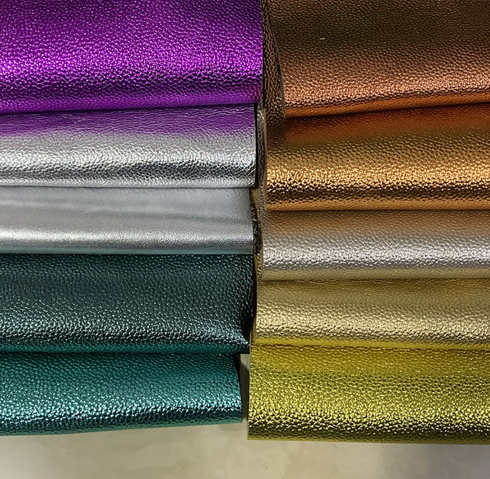 Large Size Colored Cowhide Sofa Fabric, Gold and Silver Lychee Top Layer, Handmade DIY Bag, Accessory Making Materials