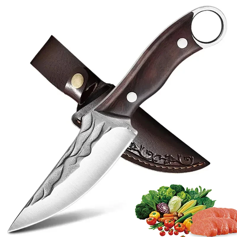 2026 New Model Japanese Kitchen Knife - Kitchen Stainless Steel Hammered High-Strength Bone-Trimming Blade Sharp Fruit Knife