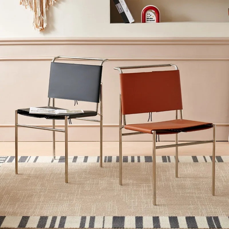 Nordic Stainless Steel Tube Dining Chair Creative Simple Leather Backrest Chair Dining Room Multifunctional Furniture 