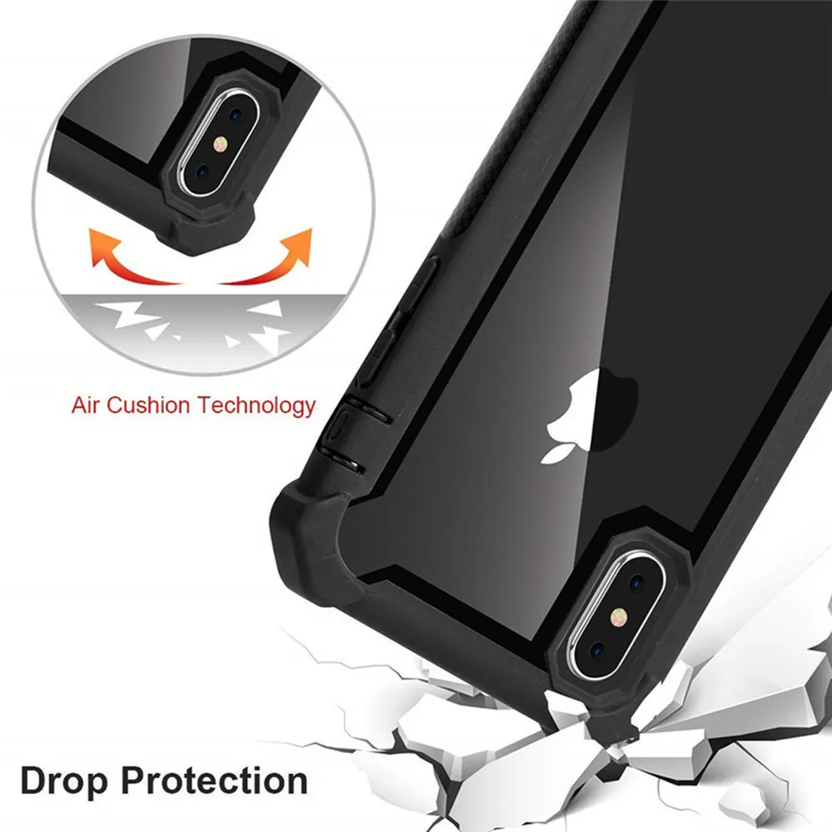 Shockproof Sturdy TPU Case for iPhone 14 15 16 Pro Max PC Frame Clear Case for iPhone 13 12 11 XR XS Max Double Protection Cover