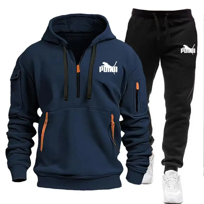 2025 novos conjuntos masculinos hoodies calças de duas peças terno zíper marca moda sweatshirts pullovers roupas esportivas homem agasalho tamanho grande