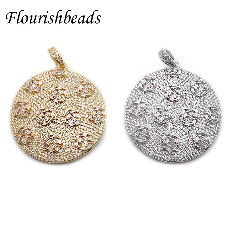 

Luxury Gold Color Round Metal Tags Pendant Paved Real CZ Beads Linked Chains Necklace Fit Fashion Jewelry Making