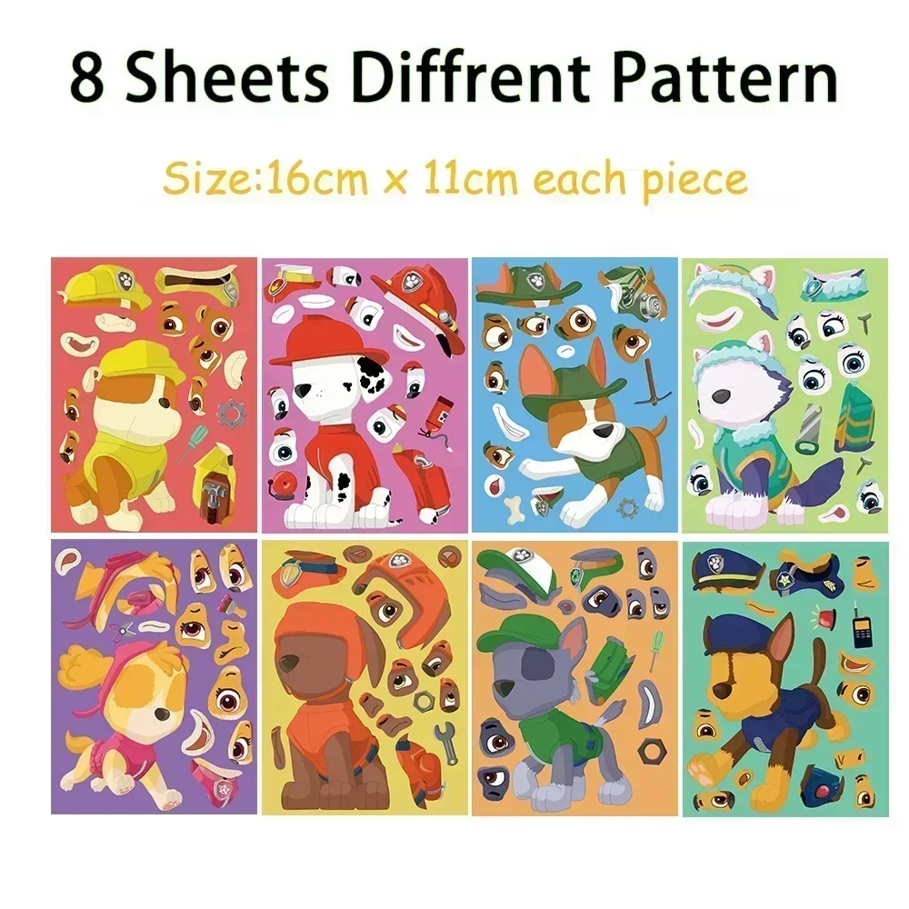 8/16Sheets Cute Patrol Dog Puzzle Stickers Funny Cartoon Assemble Game Decals for Skateboard Luggage Laptop Guitar Kids Gift Toy image 3