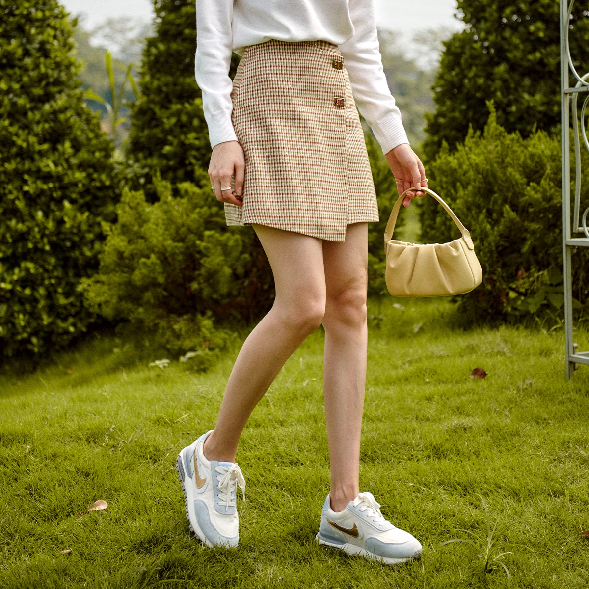 Olrain a linha xadrez mini saia feminina 2025 primavera verão moda irregular commute casual cintura alta saias emendadas o21qb53598