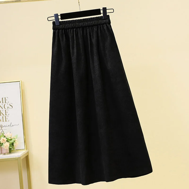 Corduroy Midi Skirts Loose Oversized Women Skirts 2023 Autumn Winter Thick Lady Skirt  A-Line Elastic Waist Female Skirt KE1739