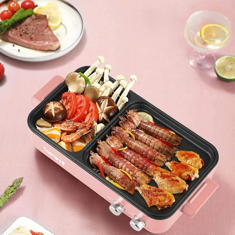 Hot Pot Electric with Grill, 2 in 1 Indoor Non-stick for Steaks, Shabu Shabu, Noodles, Simmer and Fry, Korean BBQ Grill