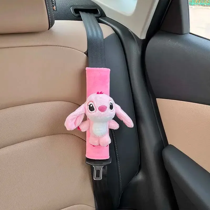 Disney Stitch Angel Cartoon Animation Peripheral Cute Plush 3D Doll Car Seat Belt Car Decoration Universal Gift for All Seasons