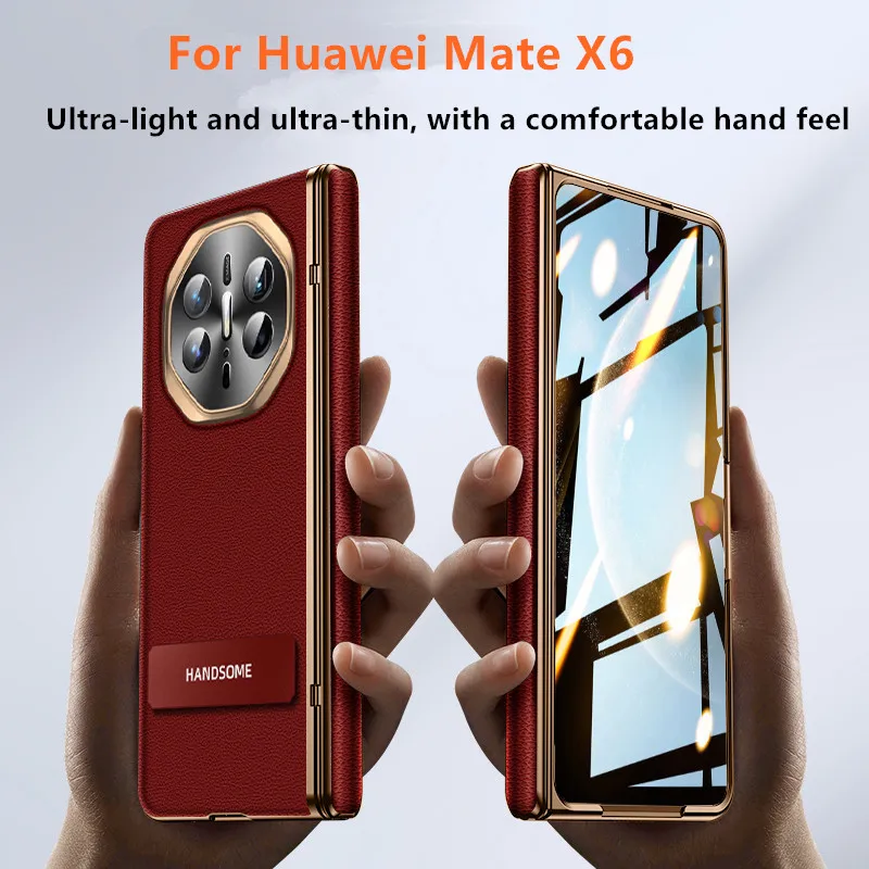 

Luxury Leather For Huawei Mate X6 Plated Frame with Tempered Glass Protective film Case MATE X6 All-inclusive Hinged Cover