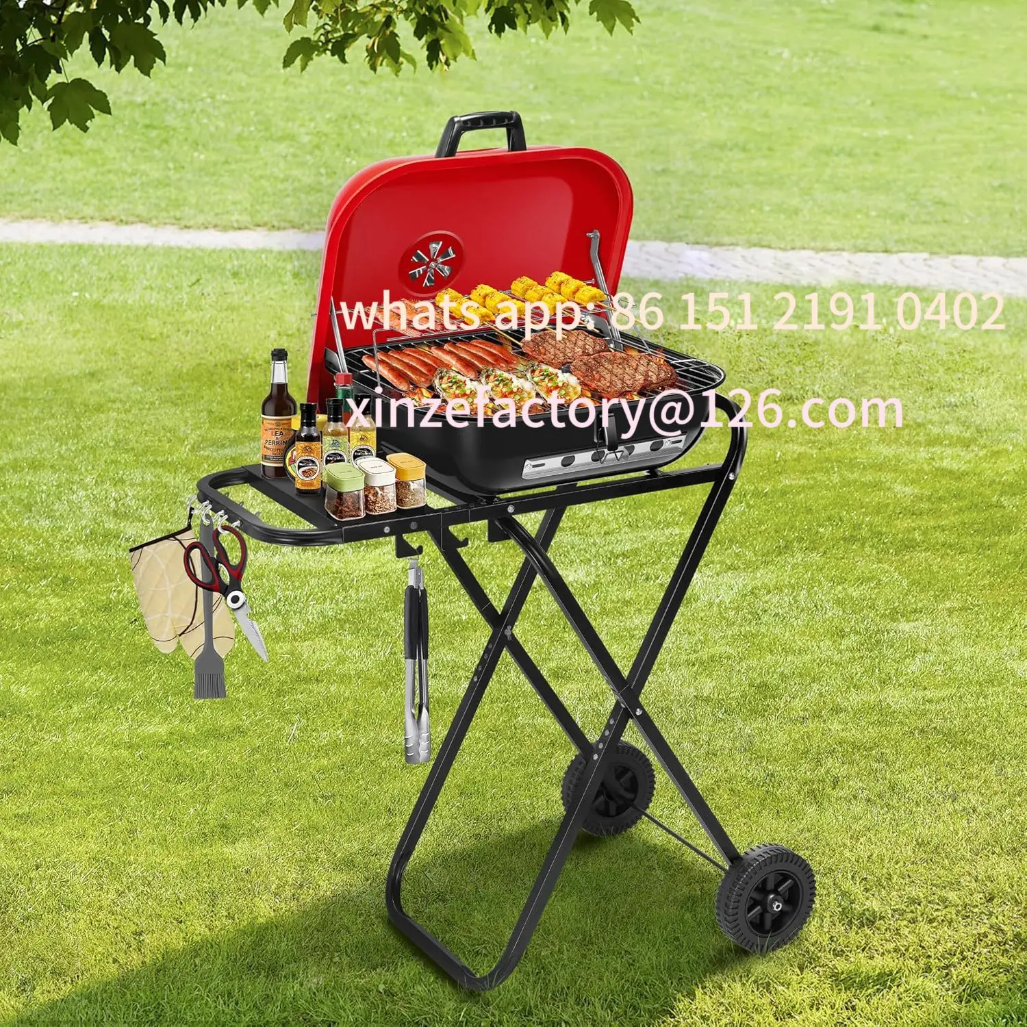 

Customizable outlet outdoor courtyard 18.5 inch hamburger grill BBQ grill hand push folding frame charcoal grill wholesale