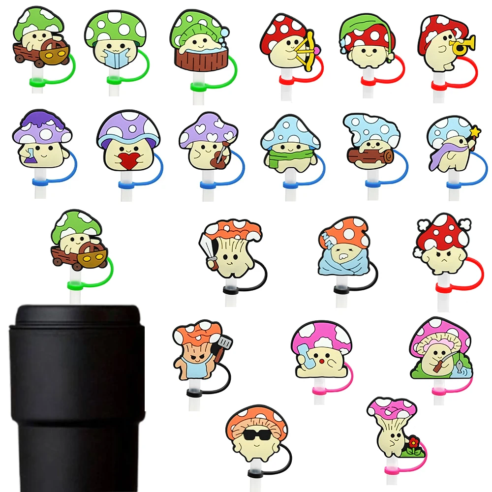 جديد 1-20 قطعة MINISO لطيف الفطر غطاء من القش قابلة لإعادة الاستخدام شرب غطاء غبار كوب زجاجي اكسسوارات ل 10 مللي متر غطاء قش السيليكون