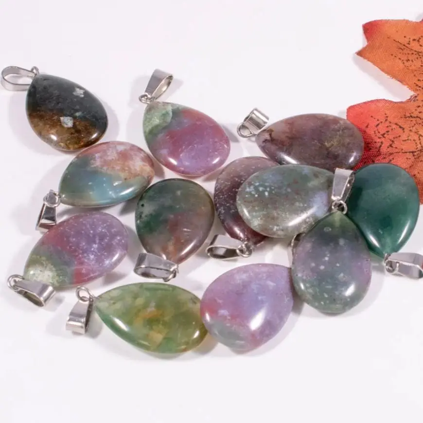 

20/30/50pcs Charms Natural Warter Drop Indian Agates Stone Teardrop Beads Healing Reiki Pendants For Jewelry Making Wholesale
