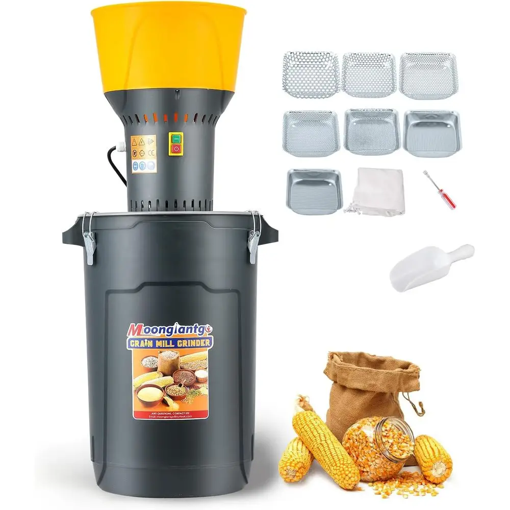 

15.8Gal Grain Mill Grinder Electric Corn Grinder 1300W eed Mill or Dry Cereals with 7 Sieves + 1 Socket Wrench + 1 Cloth Bag + 1