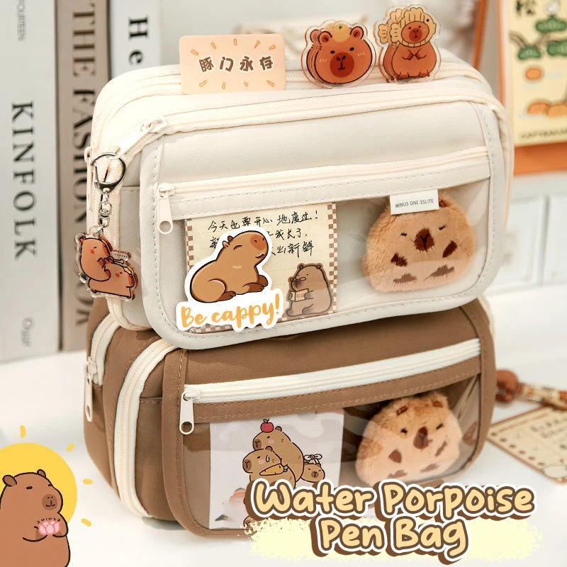 

Новая сумка-карандаш Capibala, сумка для канцелярских принадлежностей, милый тканевый пенал Kawaii, грязеотталкивающий, большой вместительный, красивый пенал