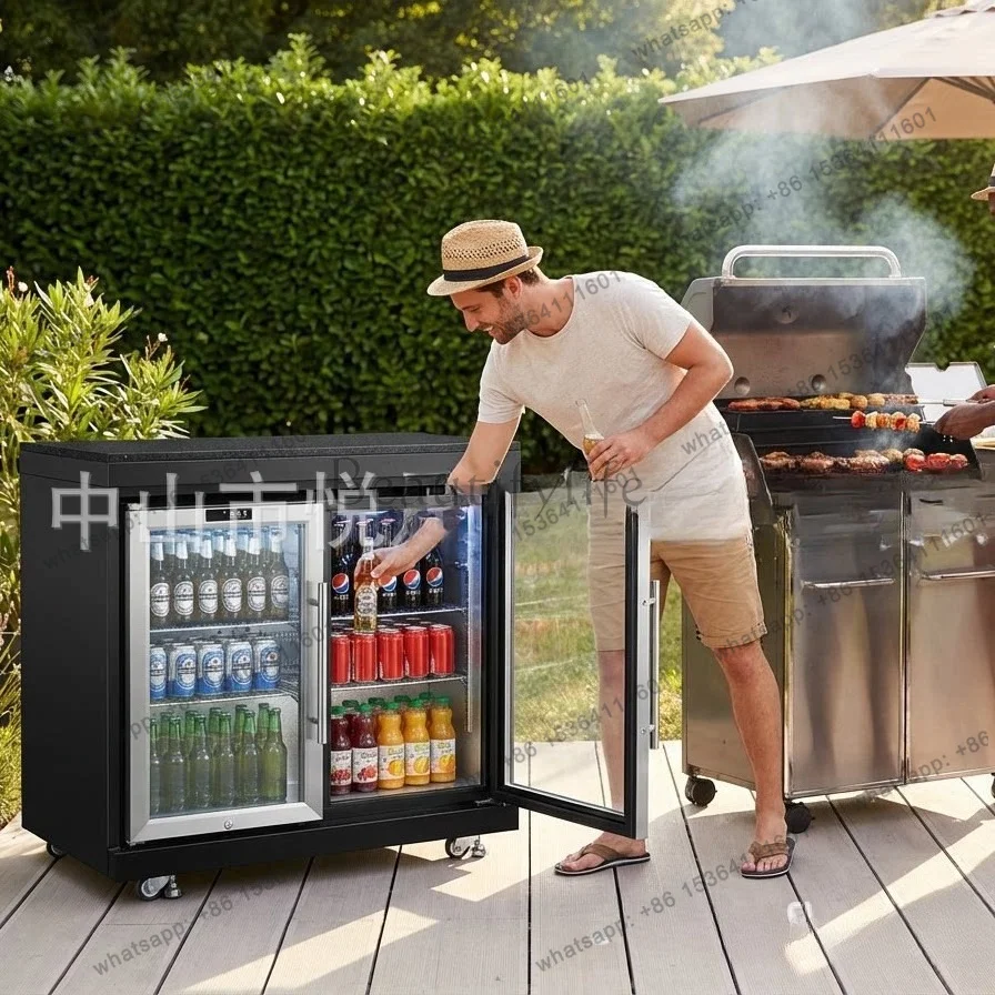 YJ Weatherproof Stainless Steel Outdoor Kitchen Refrigerator Cabinet Patio Backyard BBQ Built-in Fridge Storage Cabinet