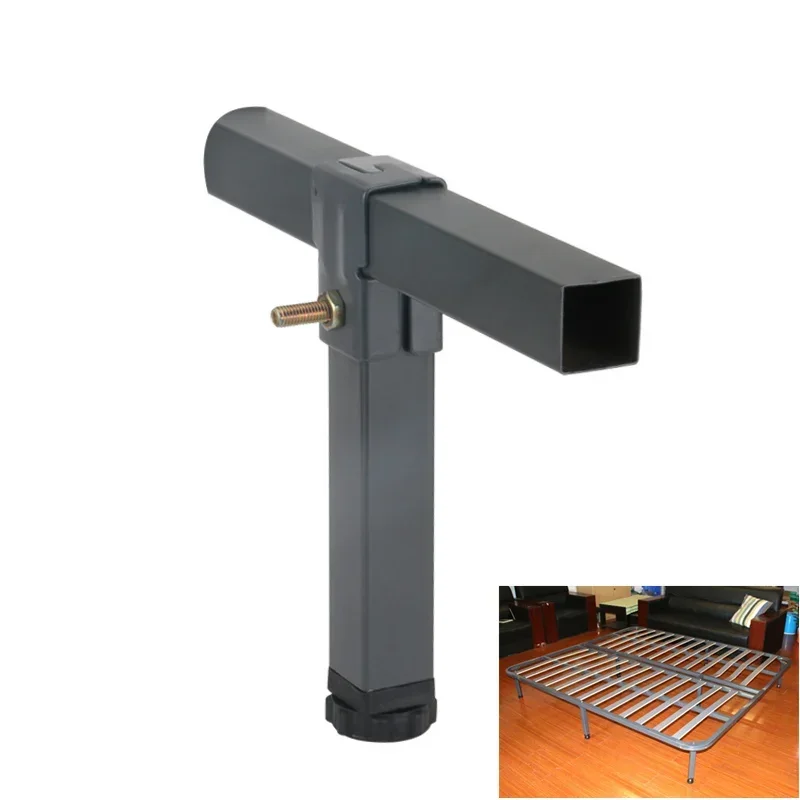 Adjustable Height Clamp Tube Leg Metal Square Bed Riser Table Legs for Bed Tatami Frame Fixed Support Foot Screw Hardware
