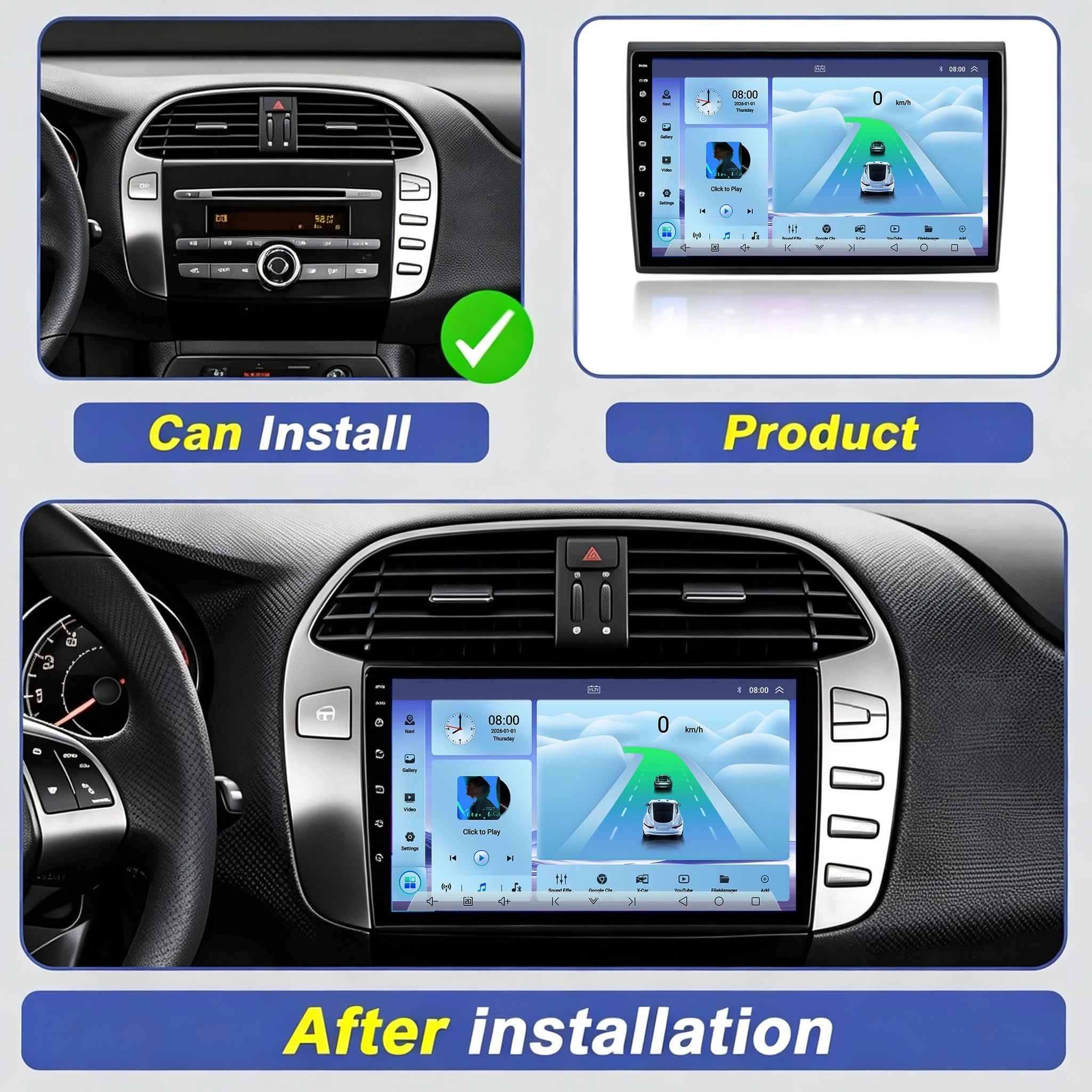Cortex-A76 Octa-Core Android 16 Car For Fiat Bravo198 2 II 2007 -2014 Video Player GPS stereo CarPlay BT 4G 2K Car Radio WIFI