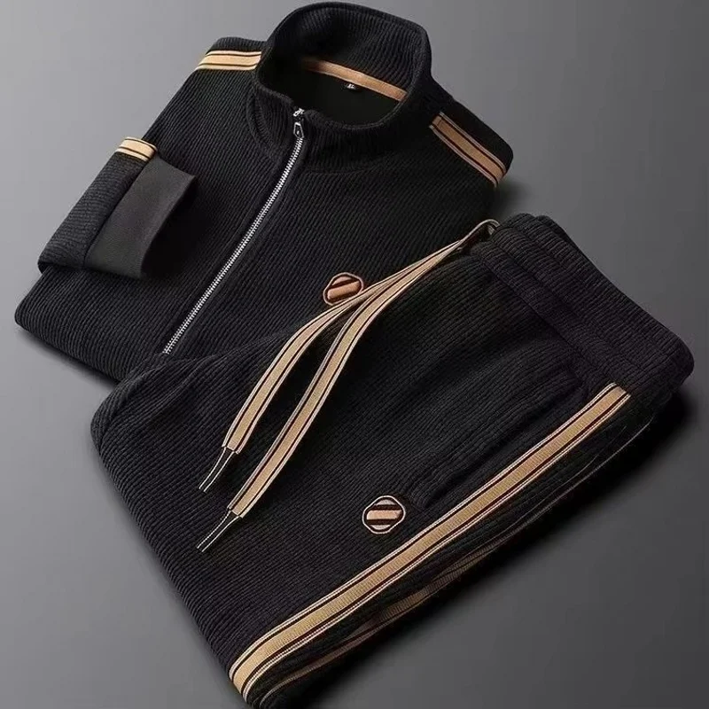 Complete Autumn Sports Men Sets Suit for Men Zipper Hooded Cardigan Jacket