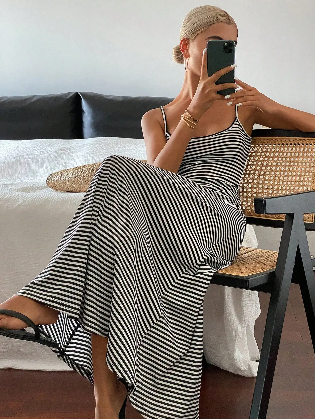 

Полосатое платье миди без рукавов для женщин, повседневный летний наряд для пляжа и отдыха