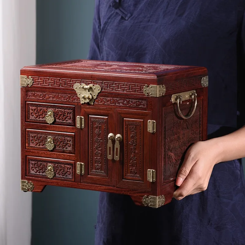 Red sandalwood jewelry box, storage box, mortise and tenon Chinese antique solid wood