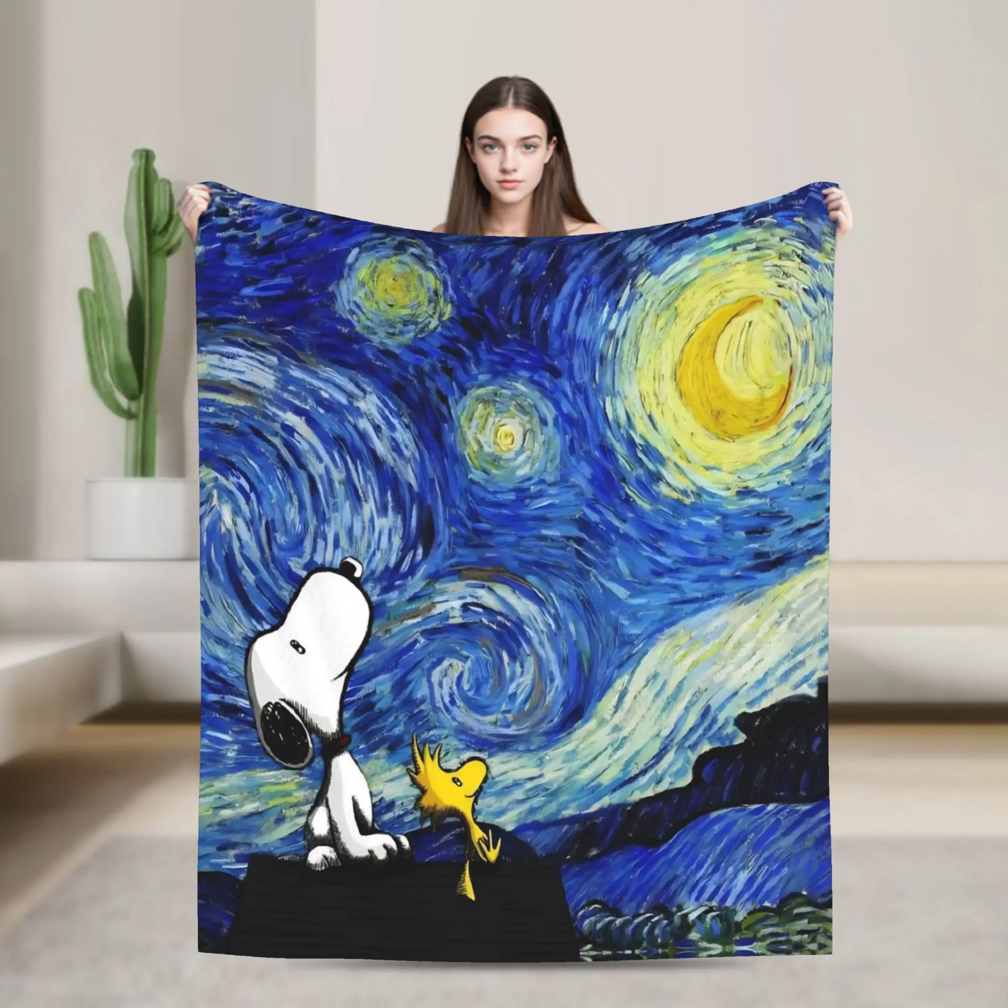 Starry Night S-Snoopys Cartoon Blanket  Flannel Vintage Soft Throw Blankets for Bedspread Textile Decor