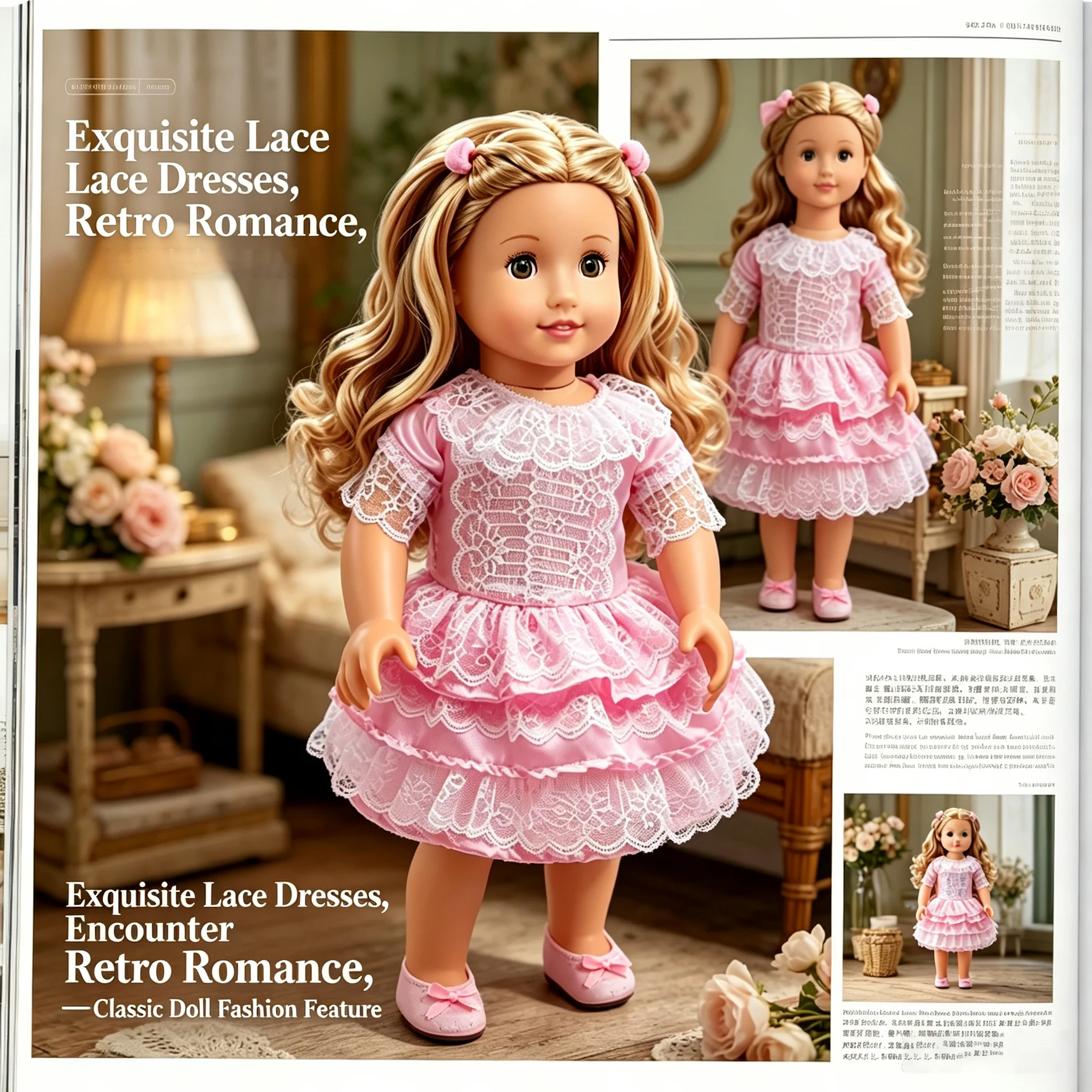 18 Inch Doll Girl Cute Lolita Xiaoqing New Lace Dress with Hair and Doll Exquisite Afternoon Tea Dressing Doll Accessories