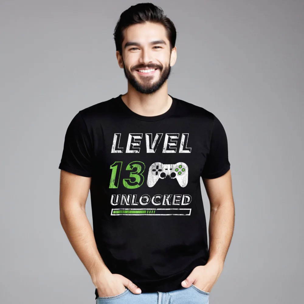 Family Level 13 Unlocked 13 Year O Neck T Shirt Mother Day Tops Tees Short Sleeve Gift Idea Retro Pure Cotton Casual Tshirts