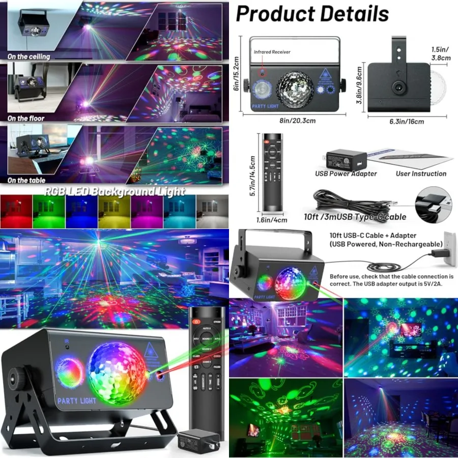 

Party Lights Dj Disco Ball Light, LED Stage Strobe Lights Sound Activated with Remote Control for Xmas Club Bar Parties Holiday